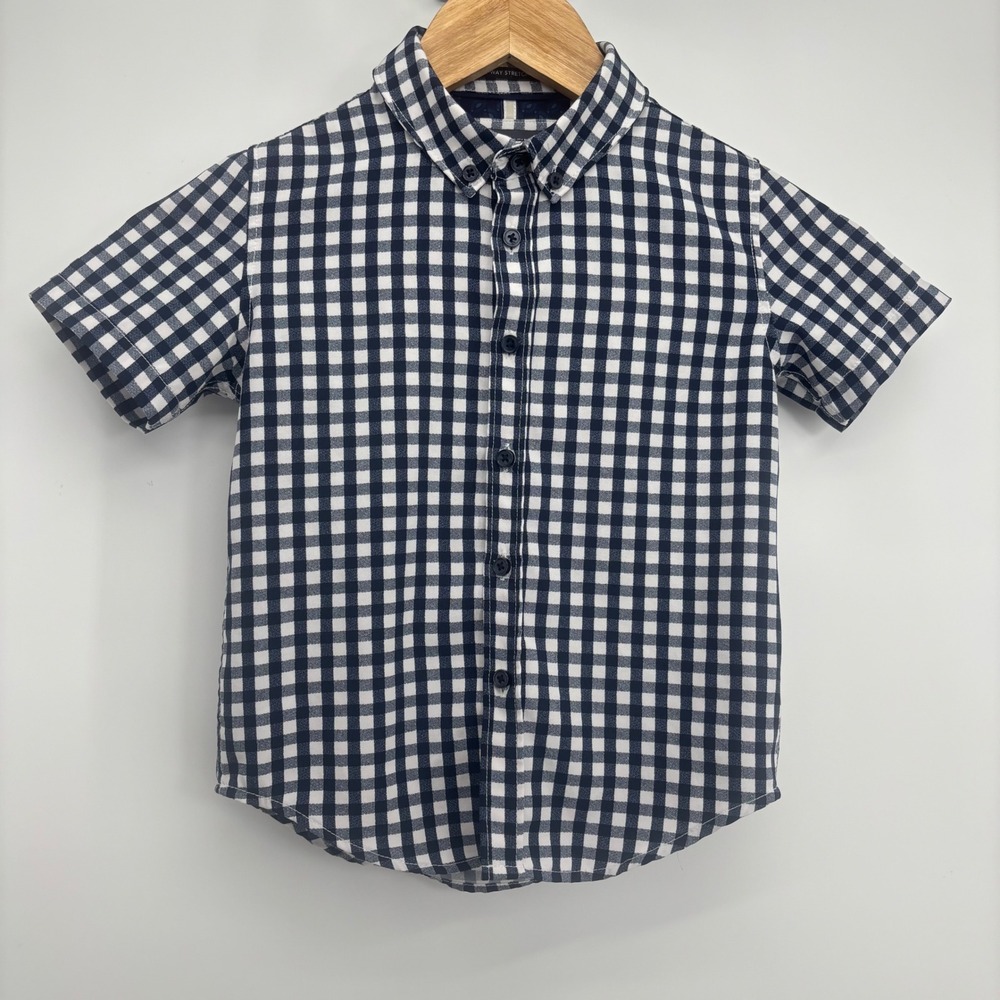 Denim & Flower Kids Navy Gingham 8-Way Stretch Button Down Shirt Size4